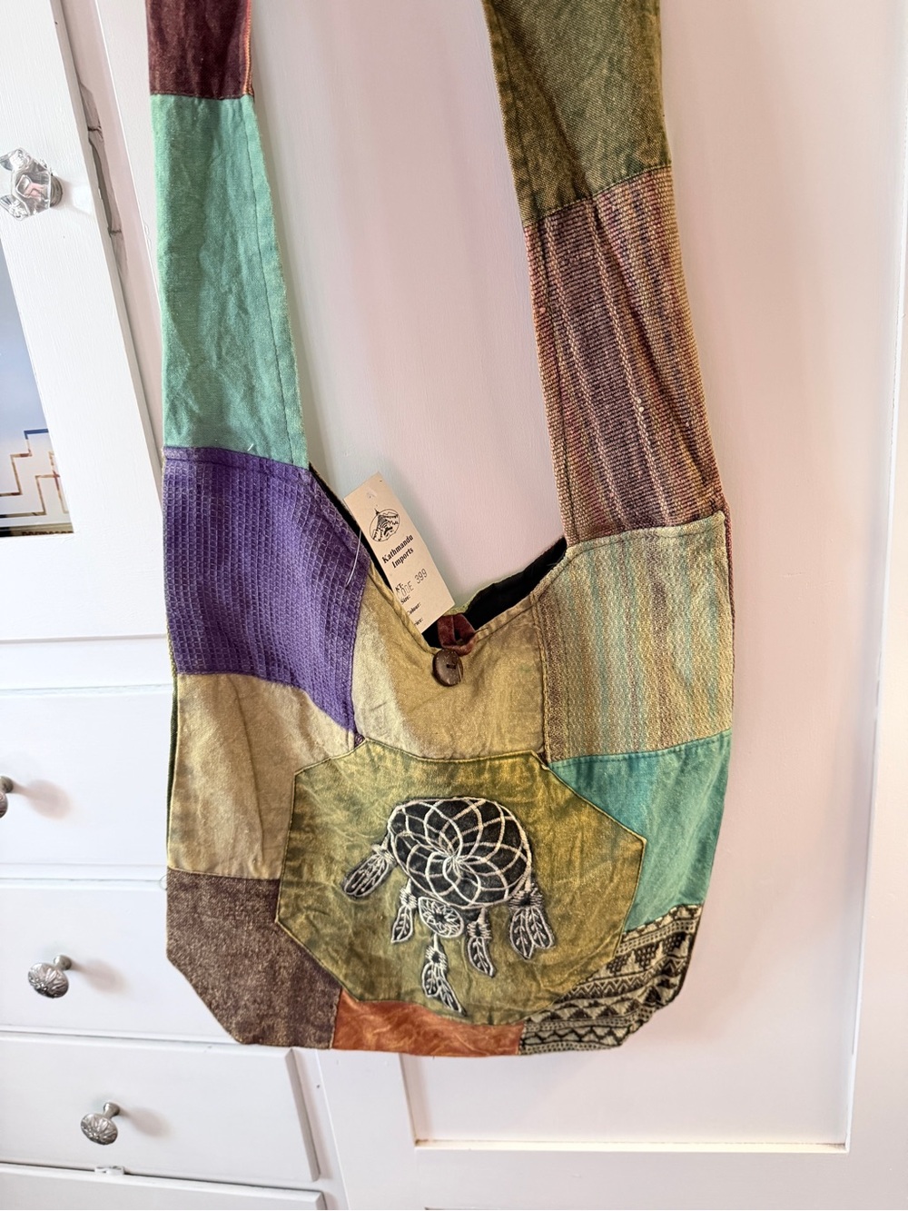 Bohemian Patchwork Shoulder Bag with Dreamcatcher Accent - Multicolor - Picture 2 of 3
